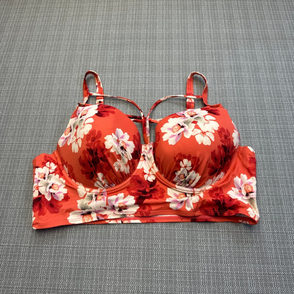Torrid Floral Bikini Top 2x D/DD Cup Orange White Padded Underwire Swim Beach
